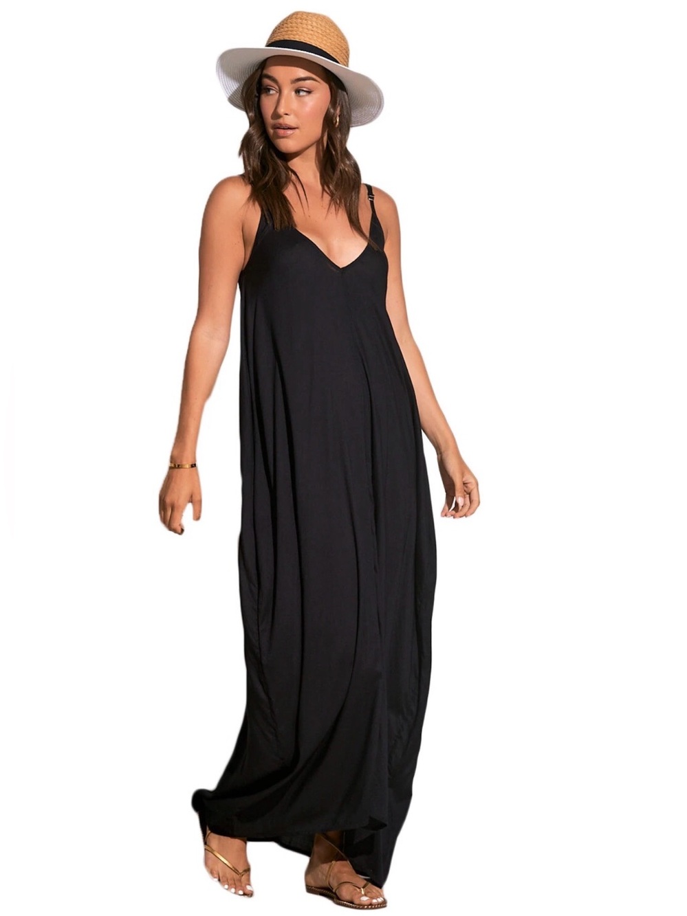 Elan Black Slip Maxi Dress - Balloon style